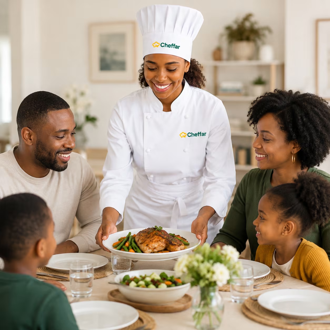 Family gathered around a home-cooked meal