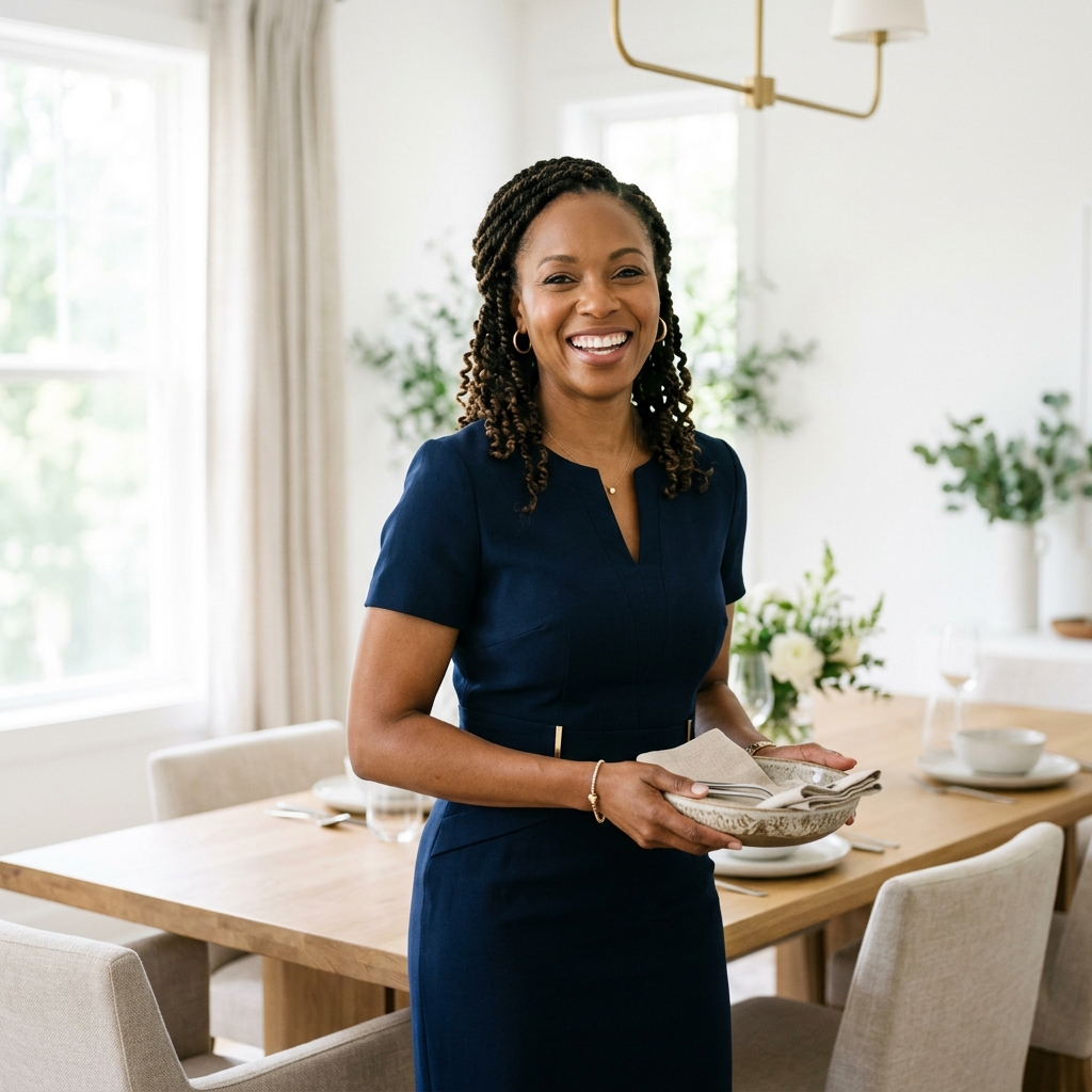 Family at home with a private hospitality moment in the kitchen
