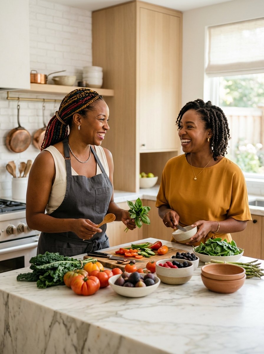 A chef and host planning the occasion in a home kitchen