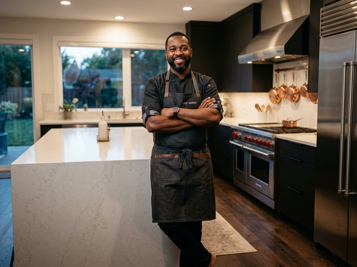 Chef standing in clean kitchen after dinner service